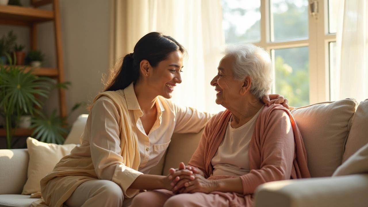 Care Manager building trust with elderly person at Samarth ElderCare