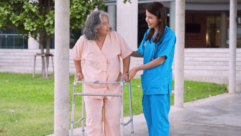 nurse helping elderly women