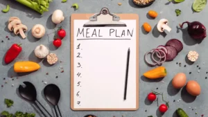 A neatly arranged weekly meal tray with balanced Indian foods — dal, sabzi, roti, and fruit — reflecting Samarth Eldercare's 7-day meal plan for elderly nutrition