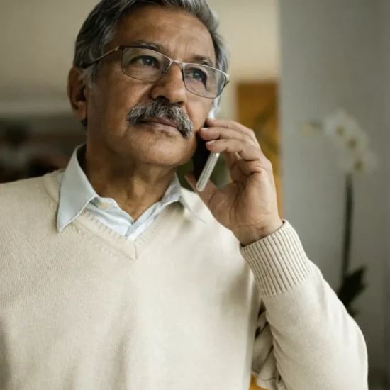 elderly parents on a video call with NRII children, looking concerned and emotional