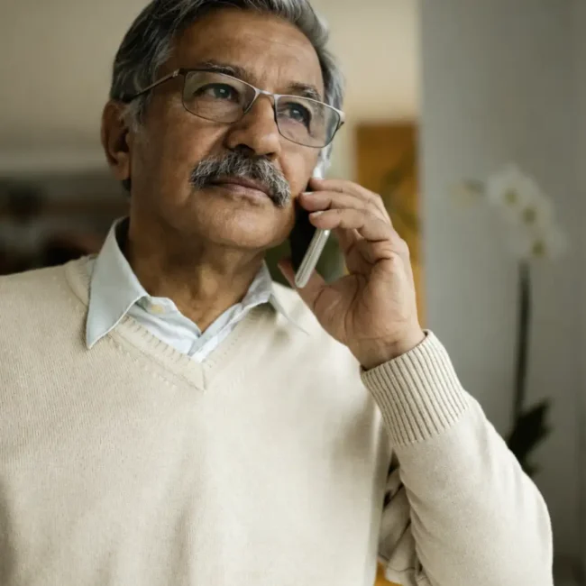 elderly parents on a video call with NRII children, looking concerned and emotional